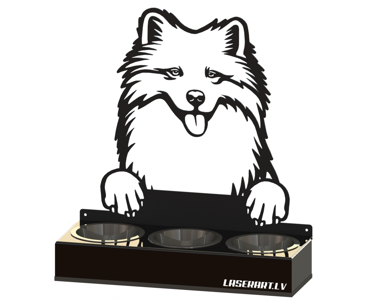 3-Bowl Dog Feeder, Samoyeds Dog breed, Raised Feeding Station