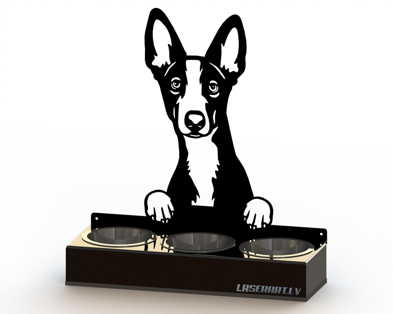 3-Bowl Dog Feeder, Ibizan Hounds Dog breed, Raised Feeding Station